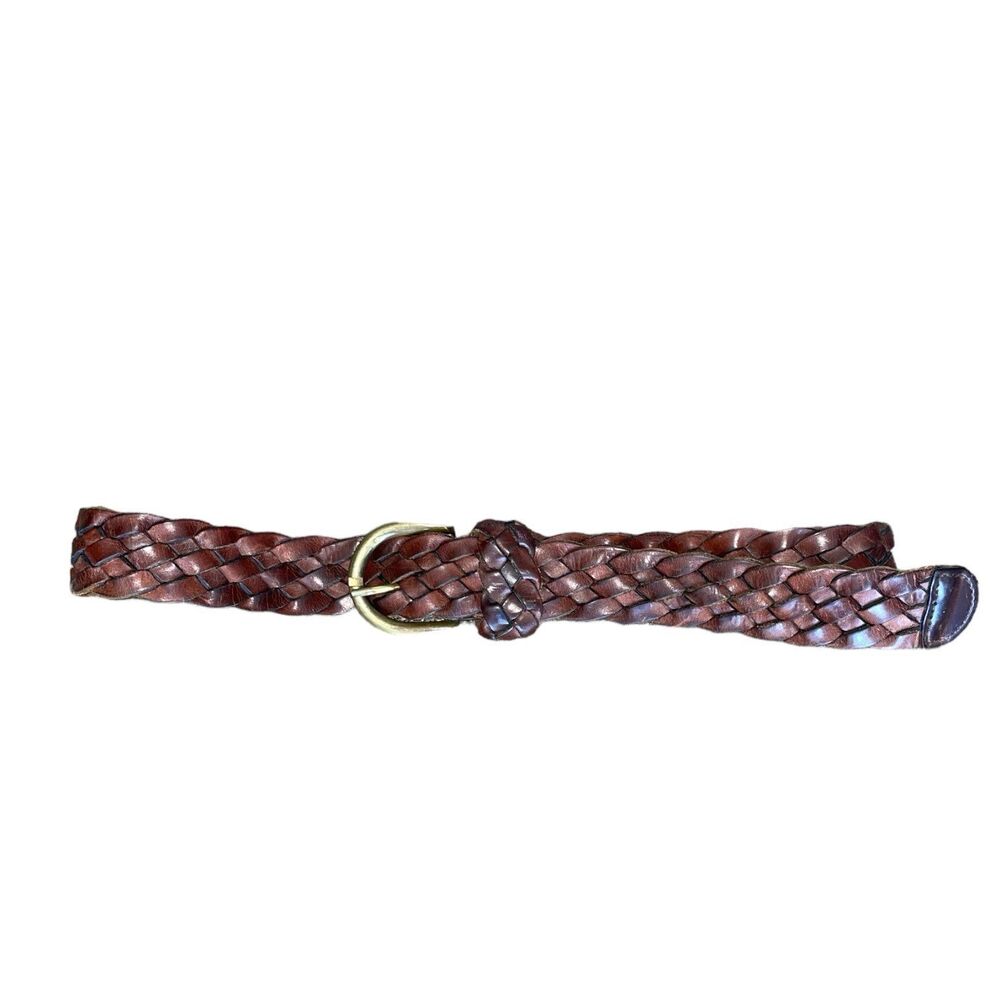 Vintage Cantebury Braided Leather Belt Brass Buckle Weathered Patina
